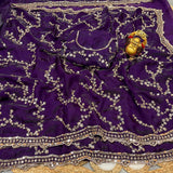 Designer Space Silk Party Wear Saree with Velvet Shine & Gold Cutdana Handwork