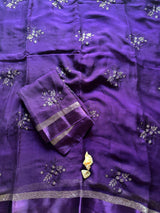 Pure Viscose Georgette Saree with Floral Embroidery Butta & Satin Border