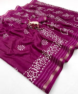 Premium Binny Crepe Printed Saree | Katha Work & Zari Border Ethnic Wear