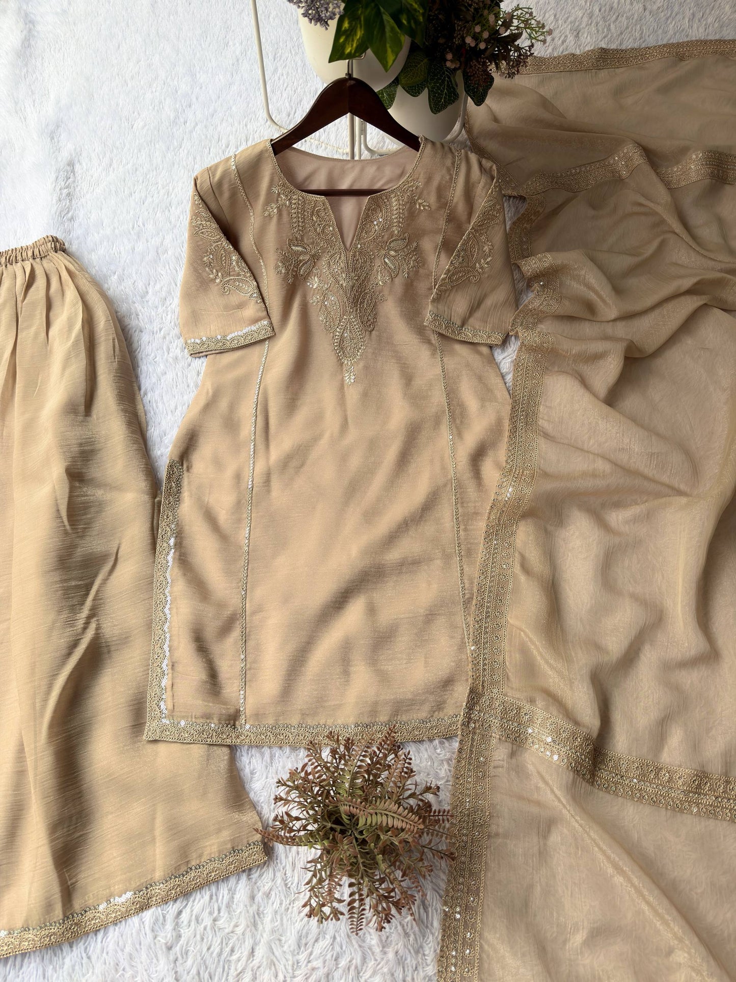 Crunchy Tissue Cording Embroidery Sharara Suit with Sequence Work