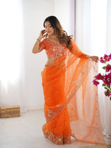 Designer Embroidered Organza Saree - Luxury Wedding Wear with Sequin Work
