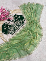 Premium Fendy Satin Silk Designer Saree with 5mm Sequins & Coding Embroidery Work | Fully Stitched Blouse