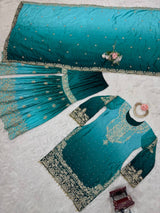 Premium Chinon Silk Embroidered Kurti Plazo Set with Dupatta | Coding Dori, Sequin & Moti Work | Party & Festive Wear