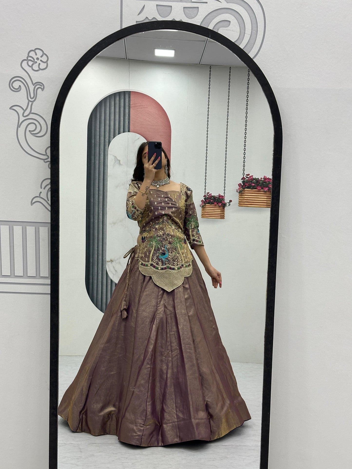 Designer Pure Silk Satin Lehenga Set with Thread & Sequence Embroidery | Fully Stitched Ethnic Bridal Wear