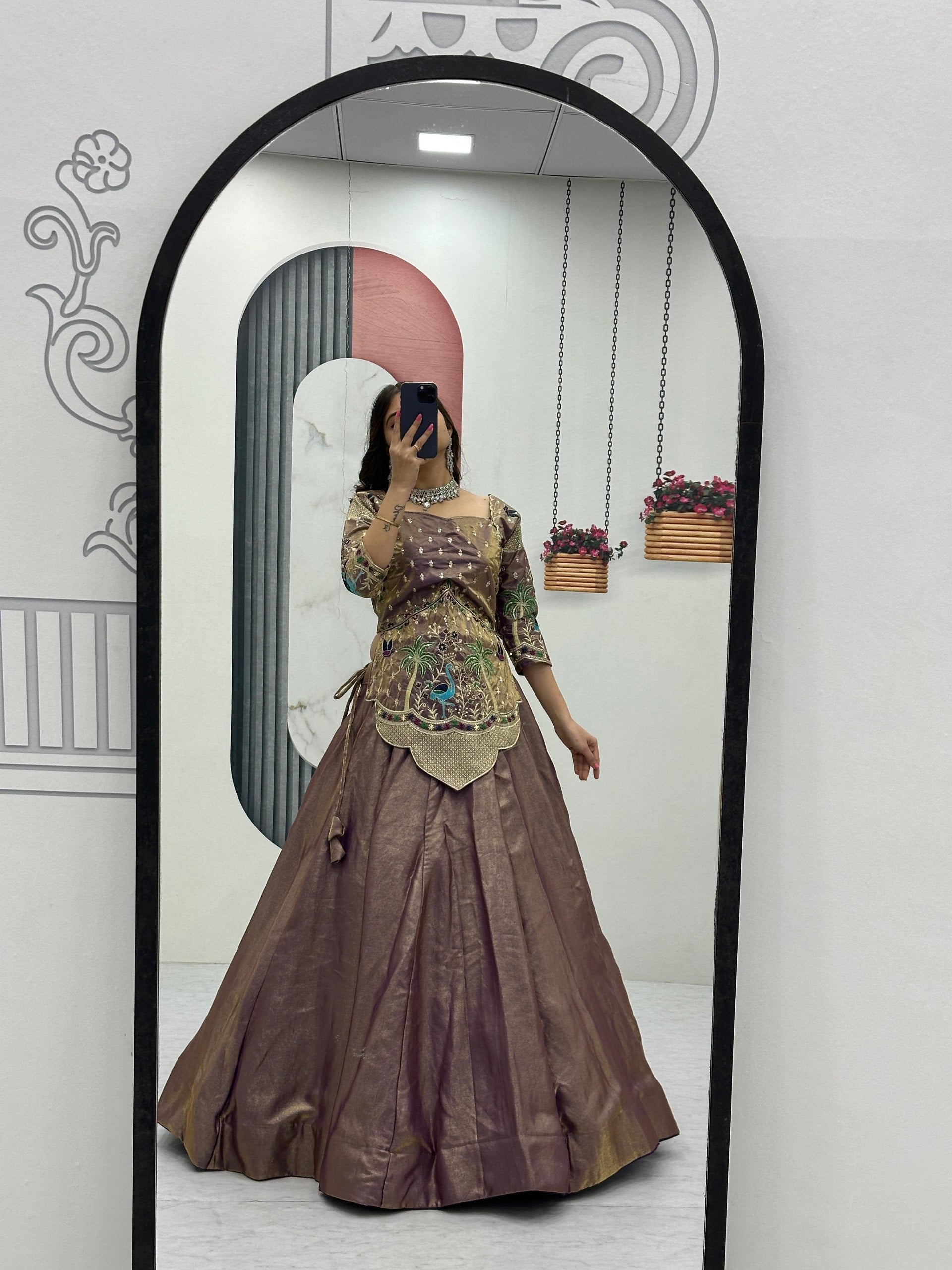 Designer Pure Silk Satin Lehenga Set with Thread & Sequence Embroidery | Fully Stitched Ethnic Bridal Wear