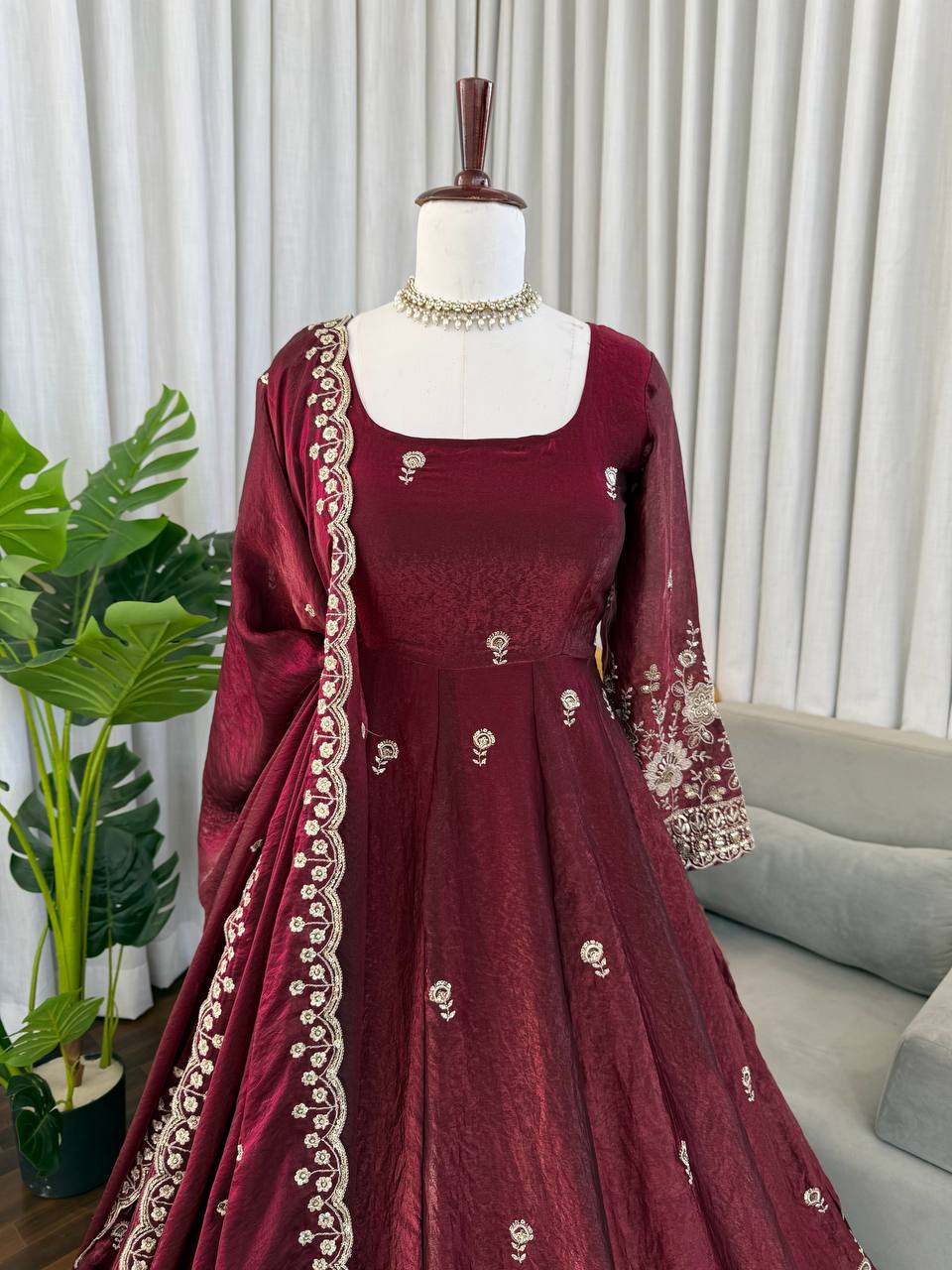 Designer Fendy Silk Anarkali Suit Set with Thread & Sequins Work – Festive & Wedding Wear