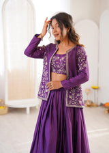 Heavy Chinon Silk Lehenga Choli with Embroidered Koti | 3.5 Meter Flair | Festive & Wedding Wear Set