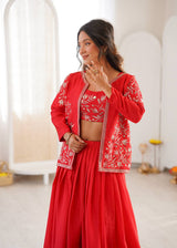 Heavy Chinon Silk Lehenga Choli with Embroidered Koti | 3.5 Meter Flair | Festive & Wedding Wear Set