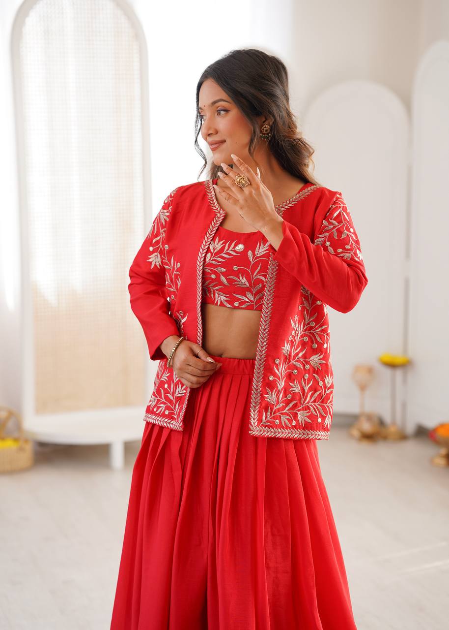Heavy Chinon Silk Lehenga Choli with Embroidered Koti | 3.5 Meter Flair | Festive & Wedding Wear Set