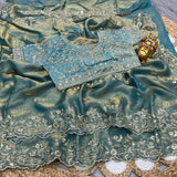Premium Fendy Satin Designer Saree with Heavy Embroidery & 3mm Sequin Work – Luxury Ethnic Celebration Wear