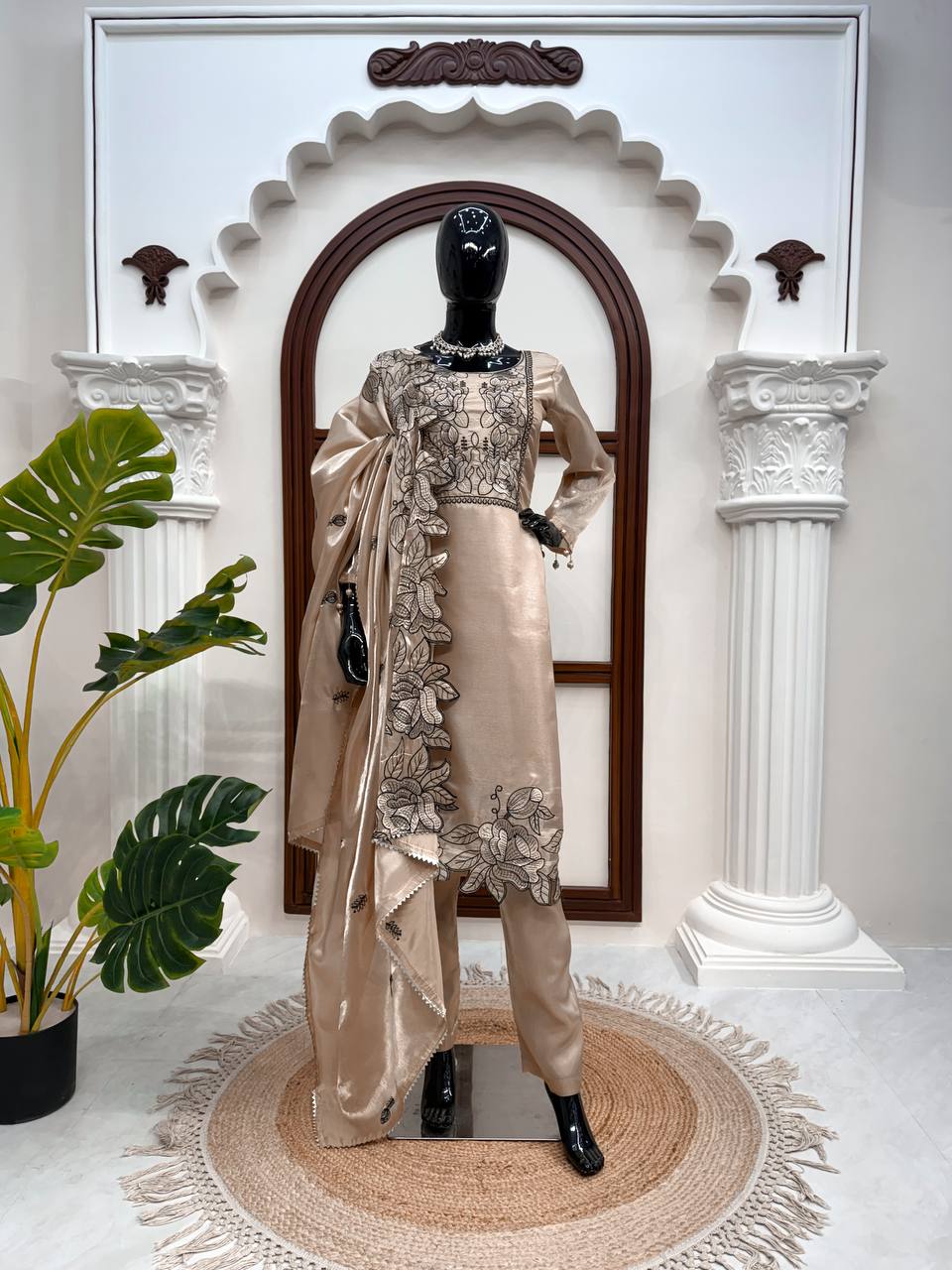 Premium JMC Silk Thread Work Kurti Pant Dupatta Set | Festive Wear