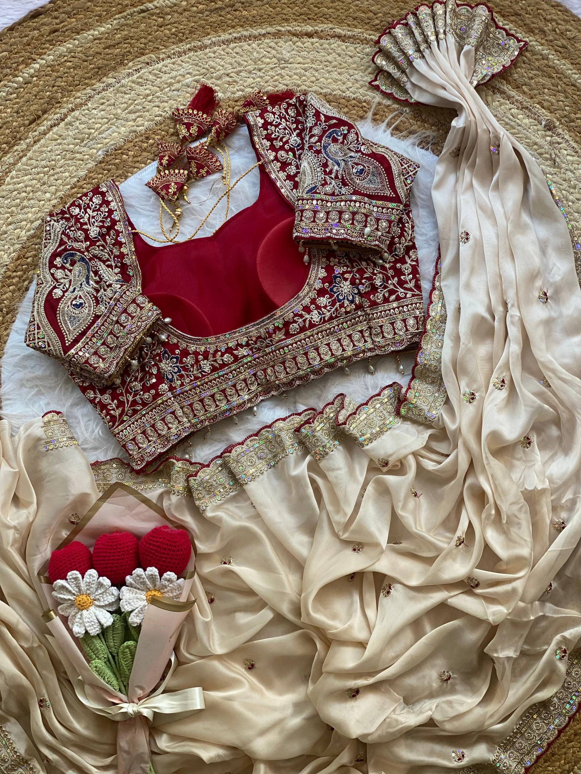 Premium Rangoli Silk Saree with Thread Sequins Jari Work & Designer Blouse