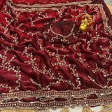 Designer Space Silk Party Wear Saree with Velvet Shine & Gold Cutdana Handwork