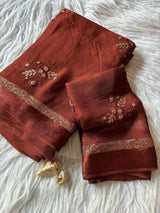 Pure Viscose Georgette Saree with Floral Embroidery Butta & Satin Border