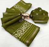 Premium Binny Crepe Printed Saree | Katha Work & Zari Border Ethnic Wear