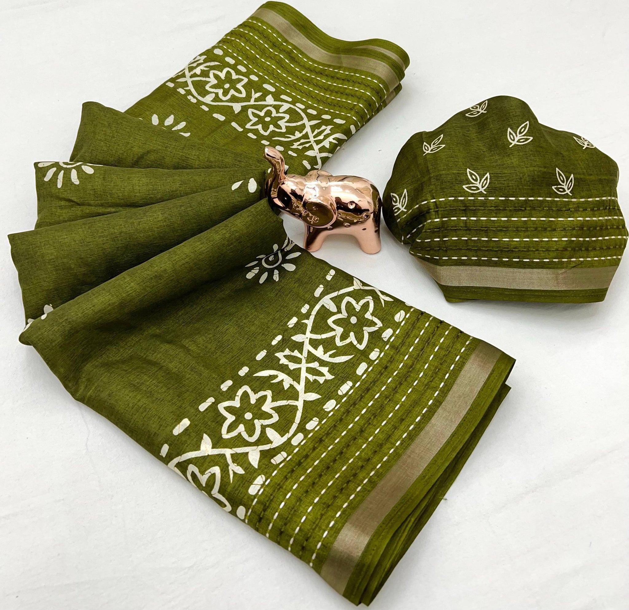 Premium Binny Crepe Printed Saree | Katha Work & Zari Border Ethnic Wear