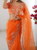 Designer Embroidered Organza Saree - Luxury Wedding Wear with Sequin Work