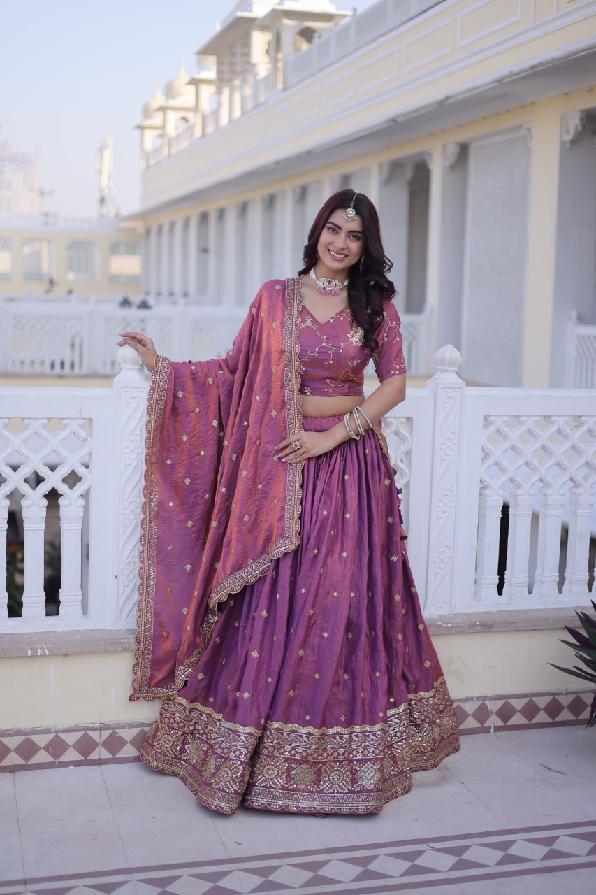 Designer YSL Silk Lehenga Choli with Zari & Sequins Embroidery