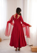 Premium Pure Roman Silk Chanderi Anarkali Gown Set with 4 Meter Flare, Lace Work & Net Dupatta
