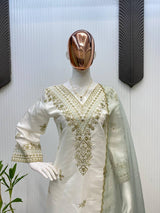 Designer Roman Silk 3 Piece Plazzo Set with Heavy Sequence Embroidery and Organza Dupatta
