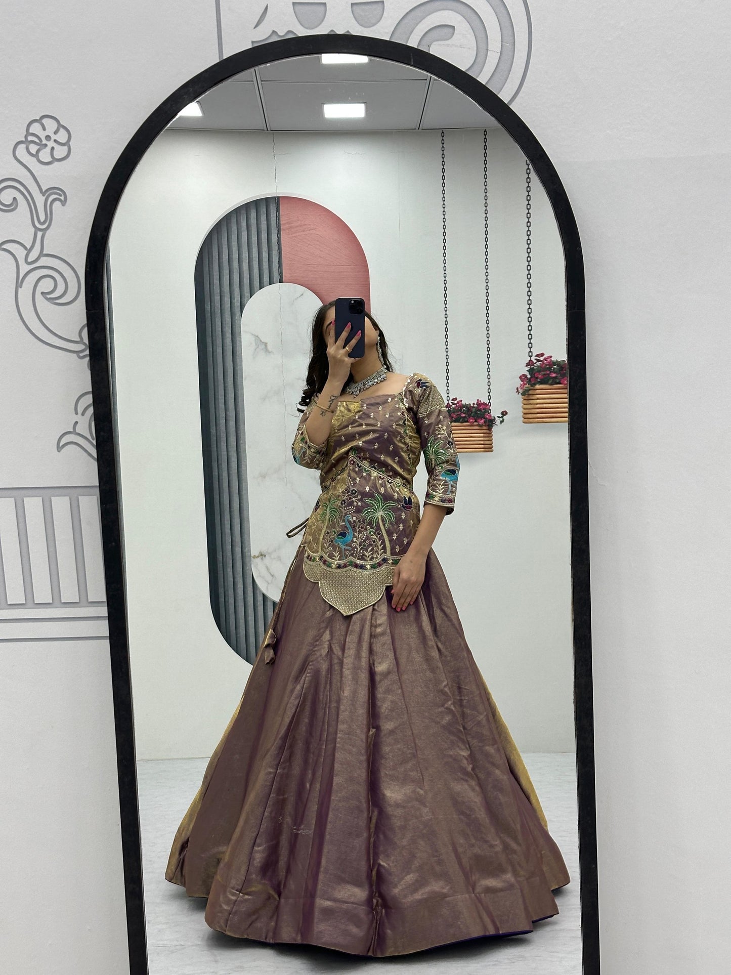 Designer Pure Silk Satin Lehenga Set with Thread & Sequence Embroidery | Fully Stitched Ethnic Bridal Wear