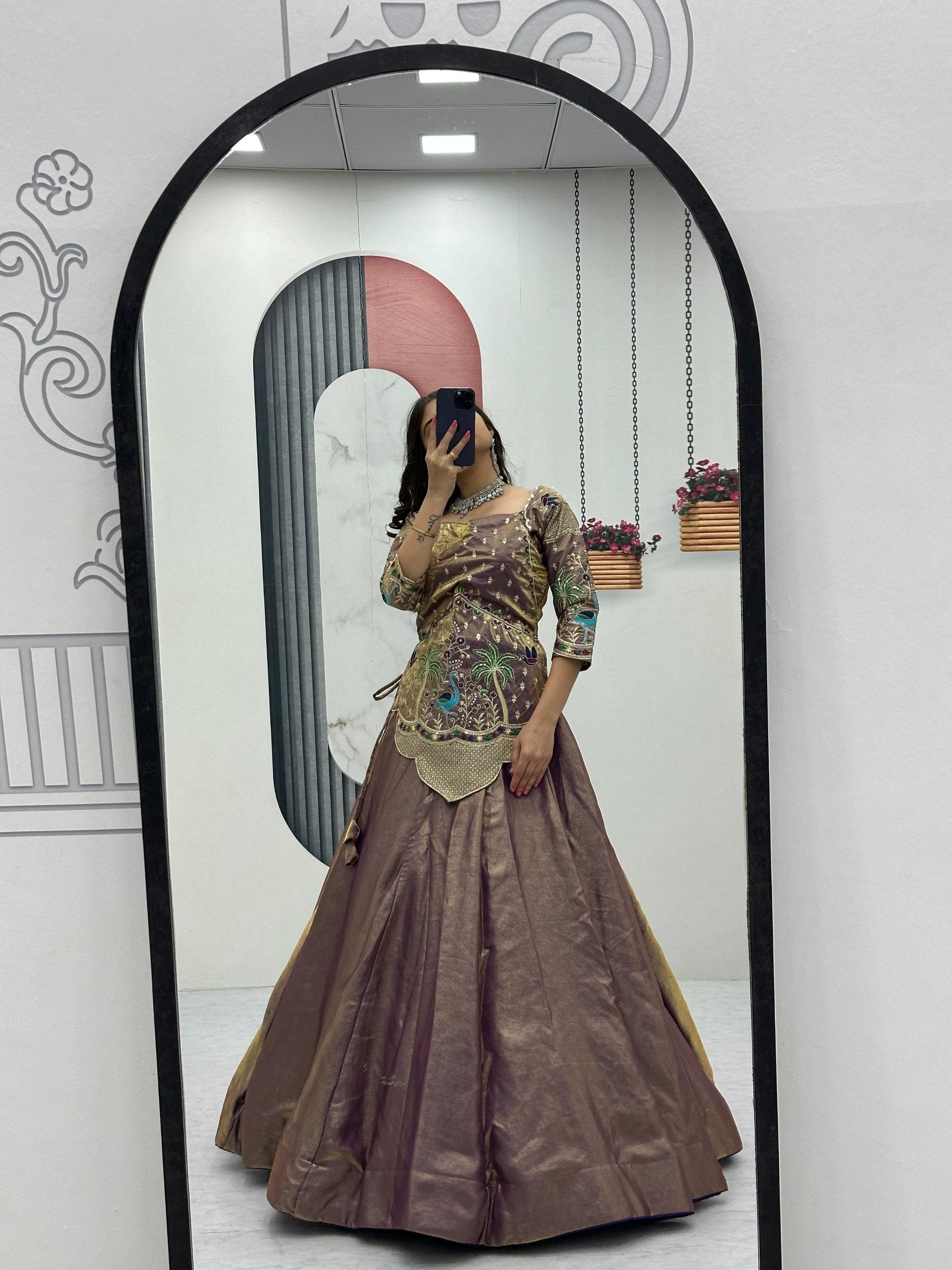 Designer Pure Silk Satin Lehenga Set with Thread & Sequence Embroidery | Fully Stitched Ethnic Bridal Wear