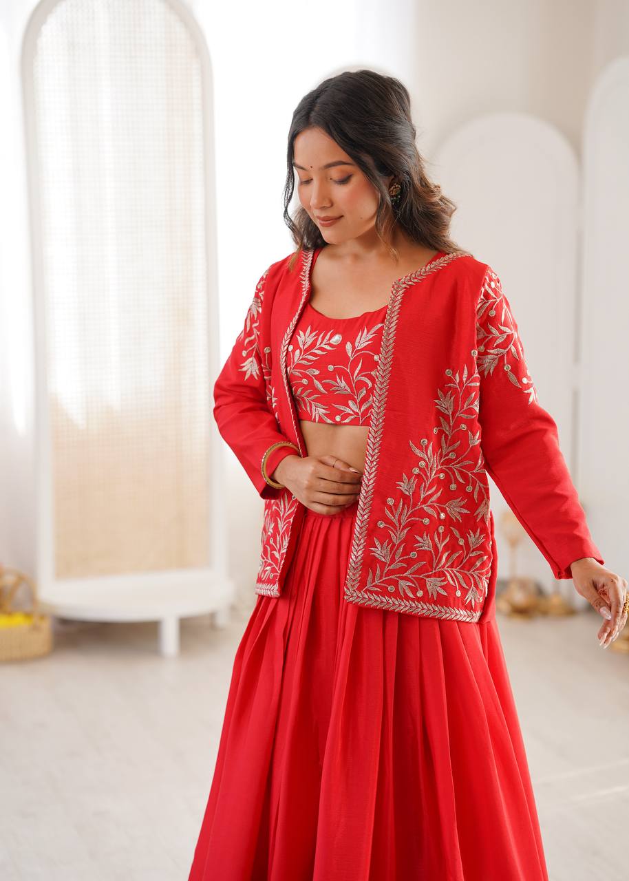 Heavy Chinon Silk Lehenga Choli with Embroidered Koti | 3.5 Meter Flair | Festive & Wedding Wear Set