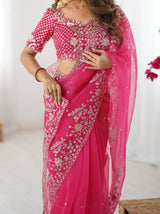 Luxury Organza Silk Saree with Sequin and Thread Work Design