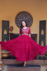 Party Wear Faux Blooming Long Gown with Heavy Embroidery Work
