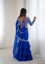 Embroidered Faux Georgette Ruffle Saree with Sequin Work Blouse