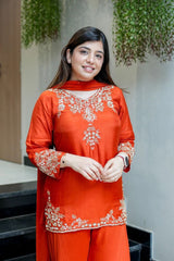 Handwork Mul Chanderi Kurta Sharara Set with Chiffon Dupatta