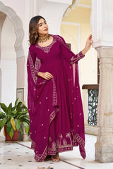 Faux Georgette Embroidered Gown Set with Sequence Work & Matching Pant