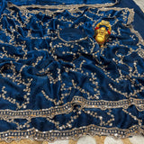 Designer Space Silk Party Wear Saree with Velvet Shine & Gold Cutdana Handwork