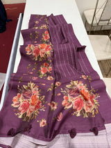 Digital Floral Print Semi Desi Tussar Silk Saree with Tassel Detail and Matching Blouse