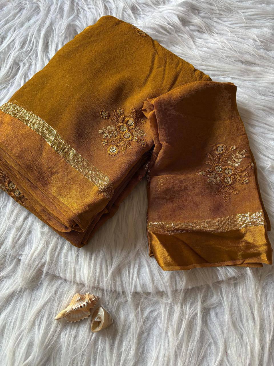 Pure Viscose Georgette Saree with Floral Embroidery Butta & Satin Border