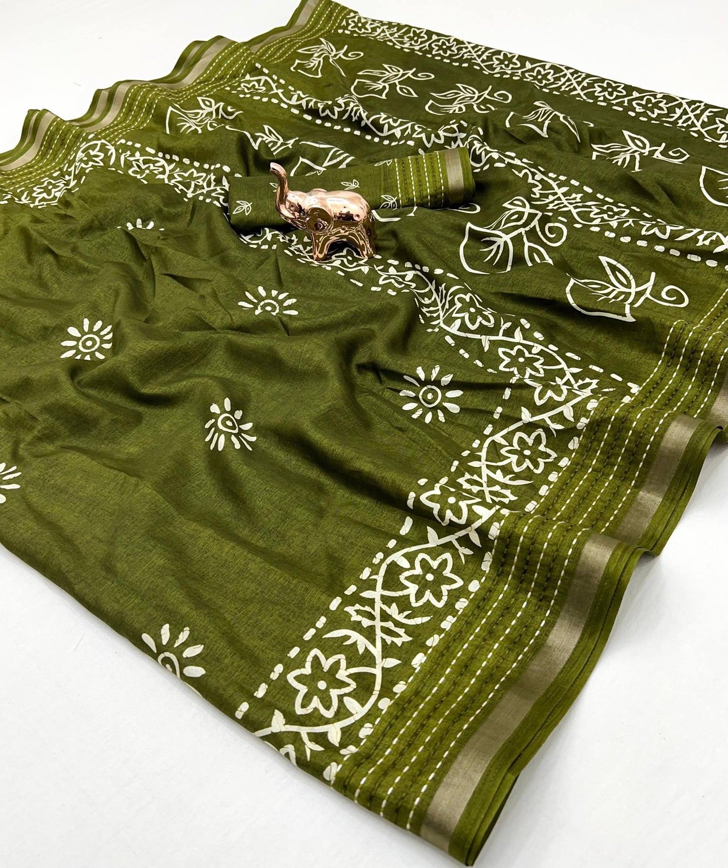 Premium Binny Crepe Printed Saree | Katha Work & Zari Border Ethnic Wear