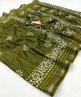 Premium Binny Crepe Printed Saree | Katha Work & Zari Border Ethnic Wear