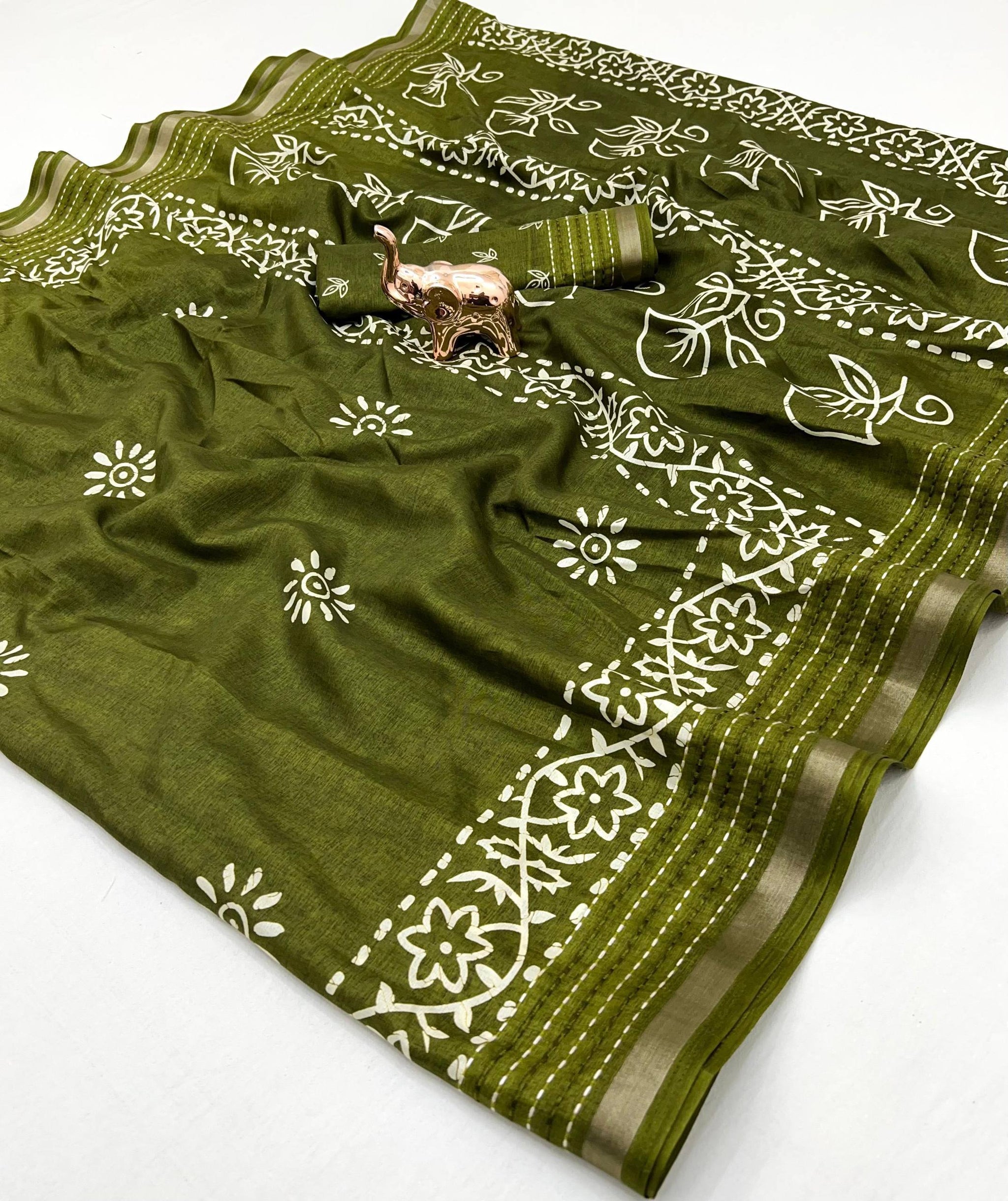 Premium Binny Crepe Printed Saree | Katha Work & Zari Border Ethnic Wear