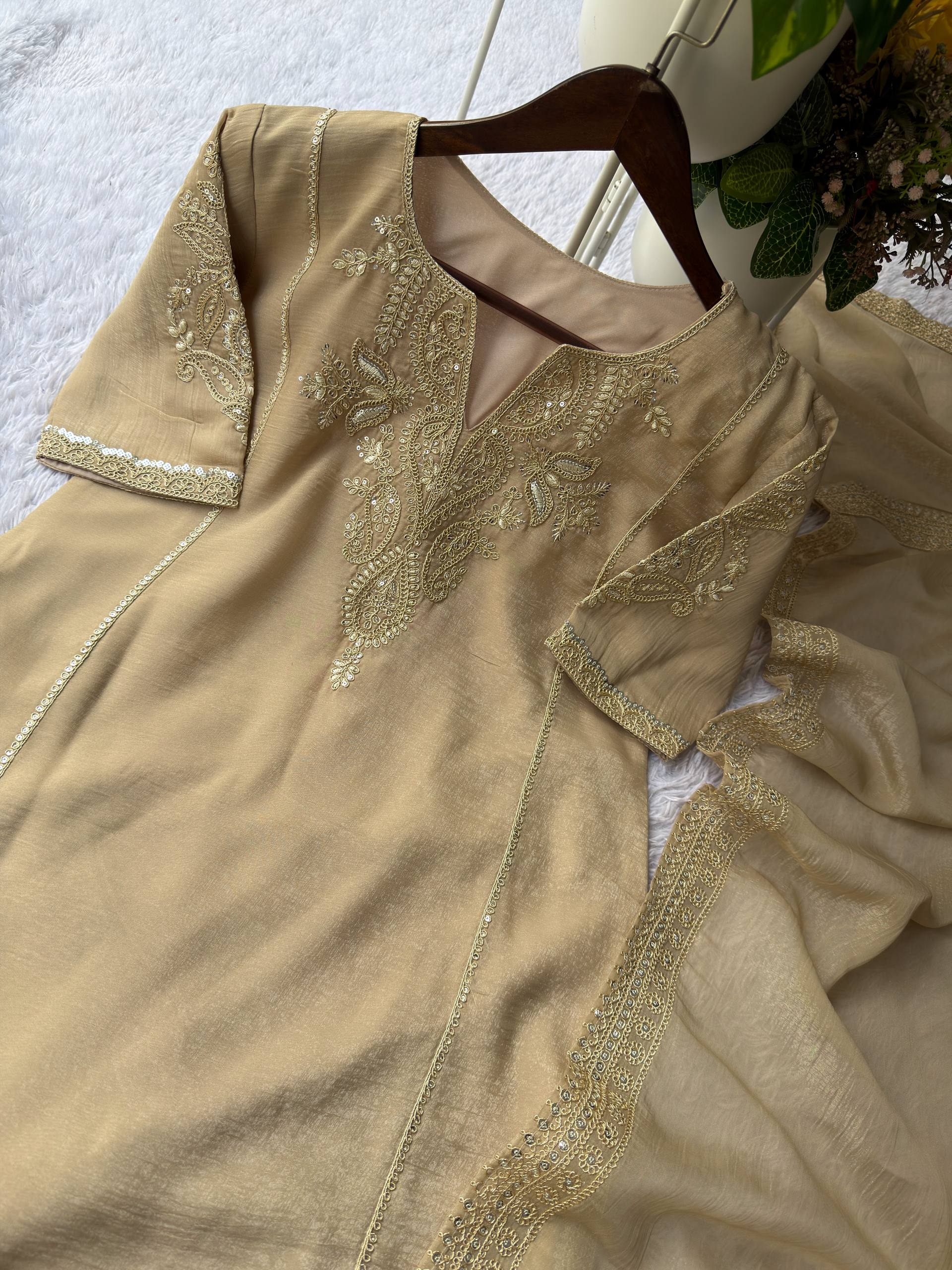 Crunchy Tissue Cording Embroidery Sharara Suit with Sequence Work