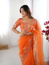 Designer Embroidered Organza Saree - Luxury Wedding Wear with Sequin Work