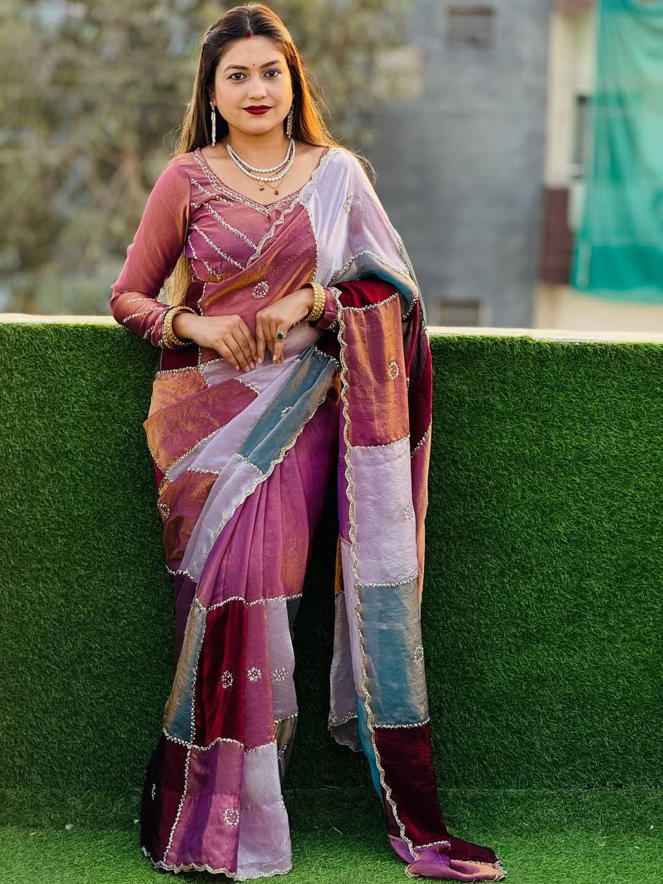 Viral Instagram Trending Soft Shine Space Silk Saree with Silver Cut Dana Handwork