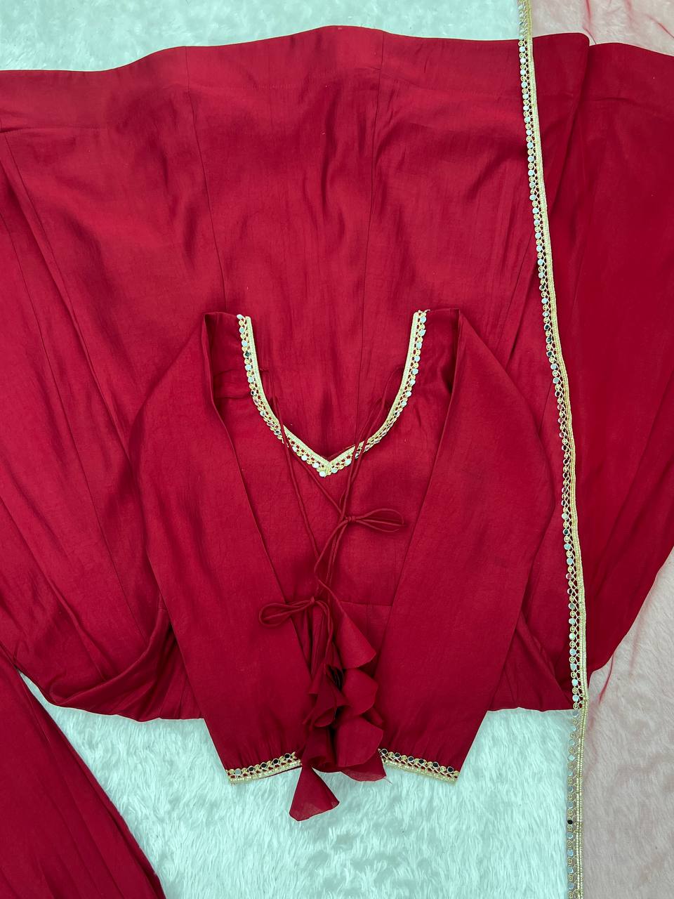 Premium Pure Roman Silk Chanderi Anarkali Gown Set with 4 Meter Flare, Lace Work & Net Dupatta