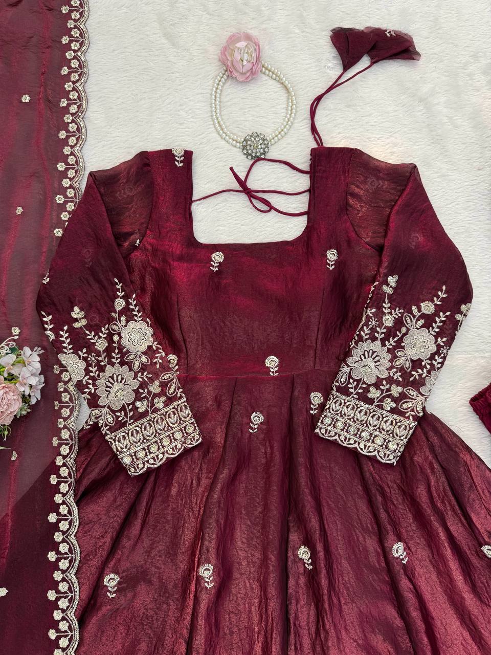 Designer Fendy Silk Anarkali Suit Set with Thread & Sequins Work – Festive & Wedding Wear