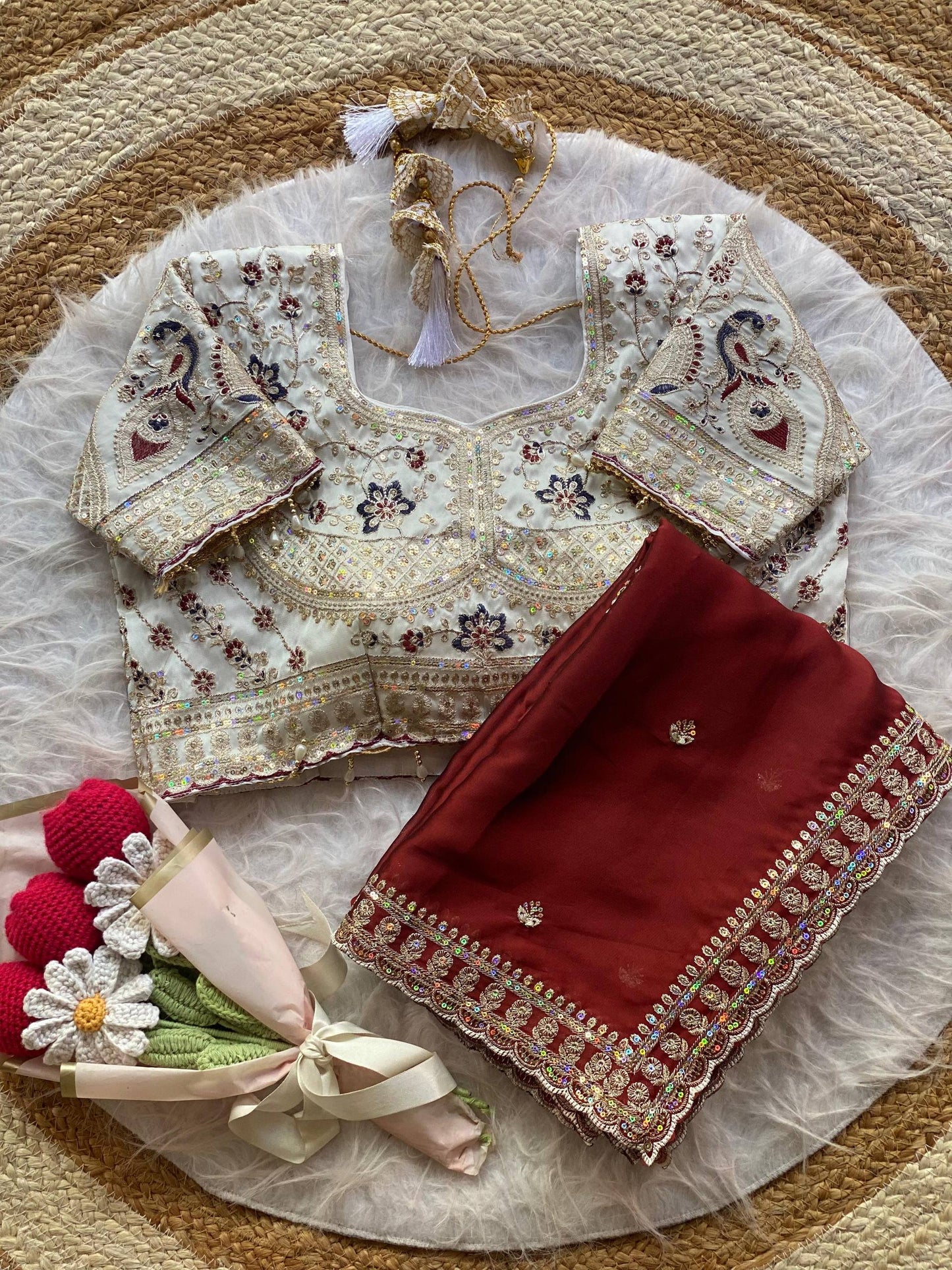 Premium Rangoli Silk Saree with Thread Sequins Jari Work & Designer Blouse