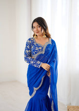 Embroidered Faux Georgette Ruffle Saree with Sequin Work Blouse