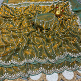 Pure Space Silk Party Wear Saree with Gold Beads, Sequins & Cutdana Handwork and Designer Work Blouse