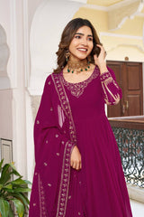 Faux Georgette Embroidered Gown Set with Sequence Work & Matching Pant