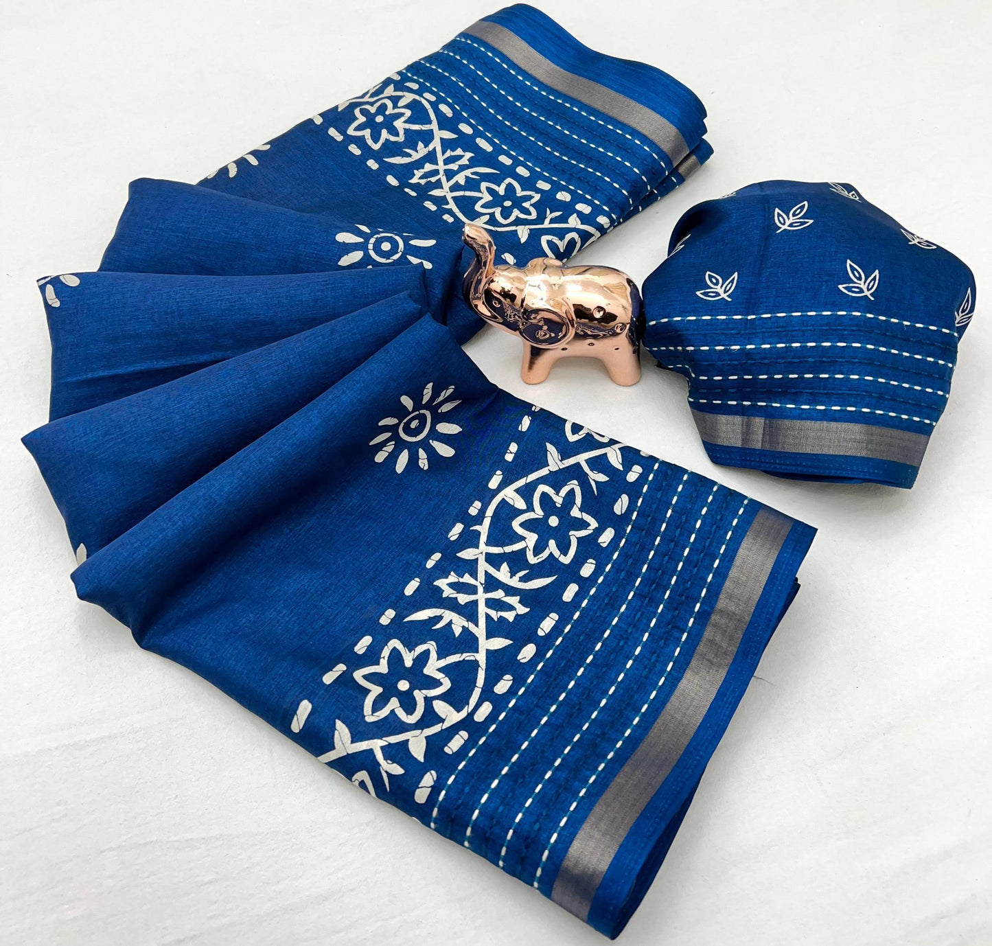 Premium Binny Crepe Printed Saree | Katha Work & Zari Border Ethnic Wear