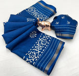 Premium Binny Crepe Printed Saree | Katha Work & Zari Border Ethnic Wear