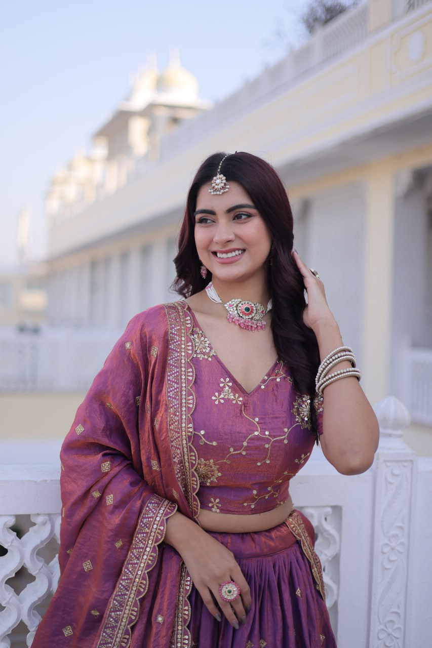 Designer YSL Silk Lehenga Choli with Zari & Sequins Embroidery